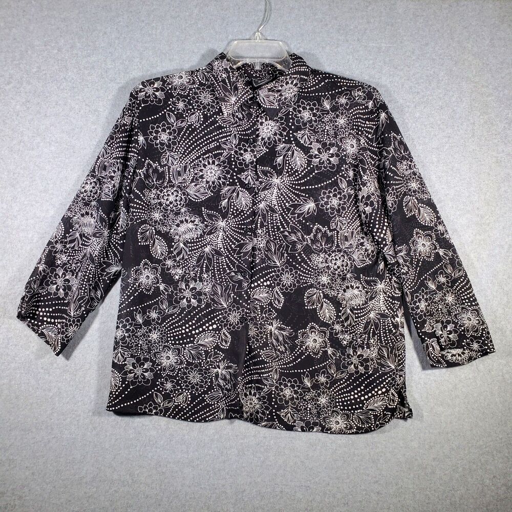 VTG Southern Lady Black White Floral Shirt Disco Cottagecore 2x/3x